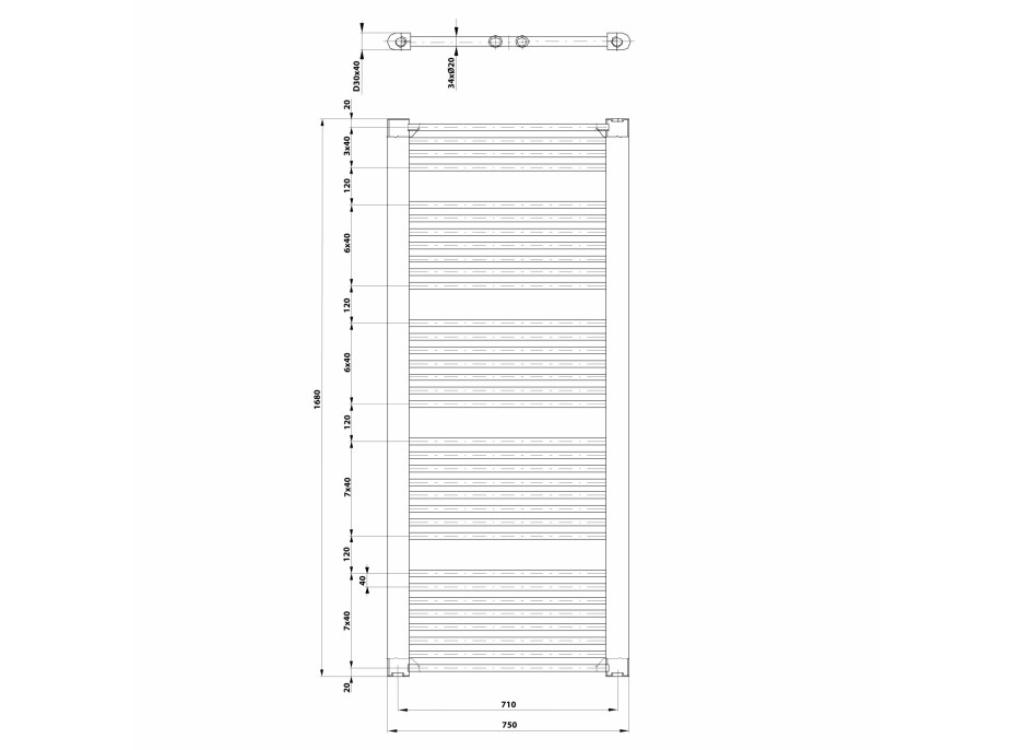 Aqualine DIRECT otopné těleso s bočním připojením 750x1680 mm, bílá ILR67T