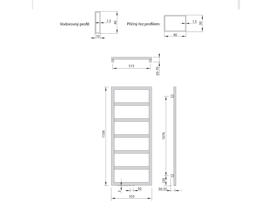 Sapho DENALI otopné těleso 550x1336 mm, stříbrná strukturální DN613SS