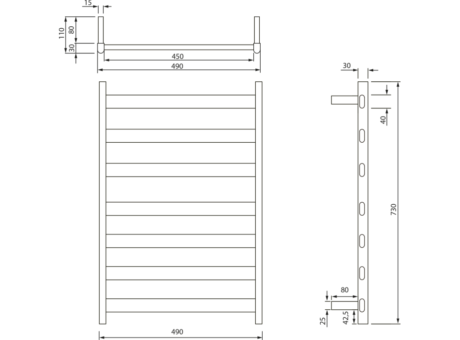 Sapho ELIAS elektrický sušák ručníků 490x730x110 mm, 105 W, černá mat EB550