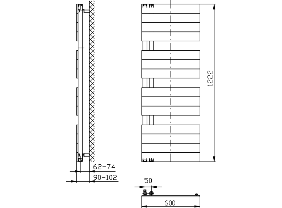 Aqualine MILI otopné těleso 600x1222mm, černá mat DC626T