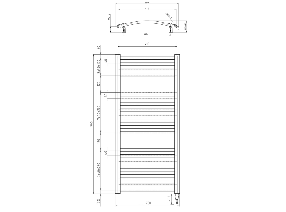 Aqualine ORBIT-E elektrické otopné těleso oblé 450x960 mm, 300 W, bílá ILEO94T