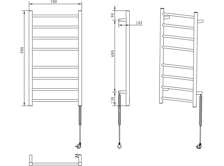 Sapho REDONDO elektrický sušák ručníků, kulatý, 500x900 mm, 75 W, nerez lesk ER220V