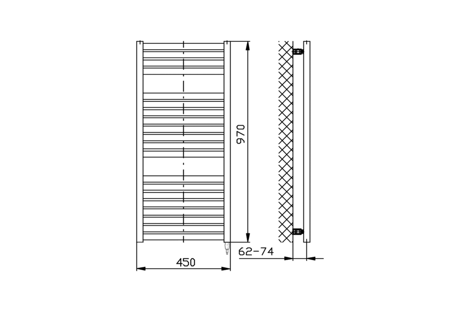 Aqualine TONDI-E elektrické otopné těleso rovné 450x970 mm, 300 W, bílá DE450T