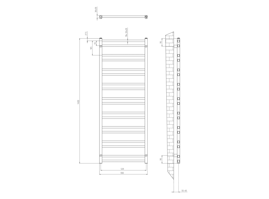 Sapho METRO DOS otopné těleso 550x1430 mm, černá mat IR430TB