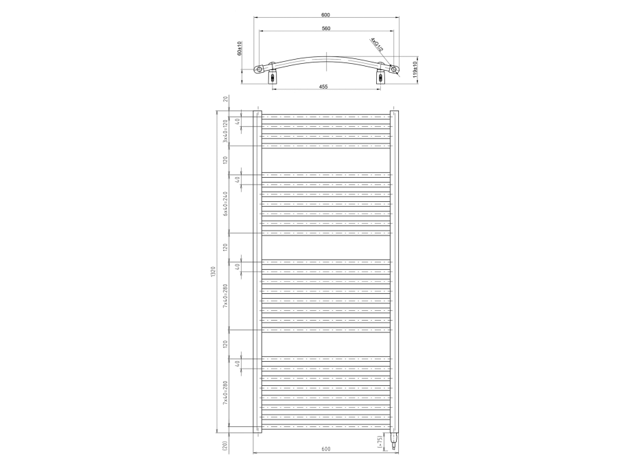 Aqualine ORBIT-E elektrické otopné těleso oblé 600x1320 mm, 600 W, bílá ILEO36T