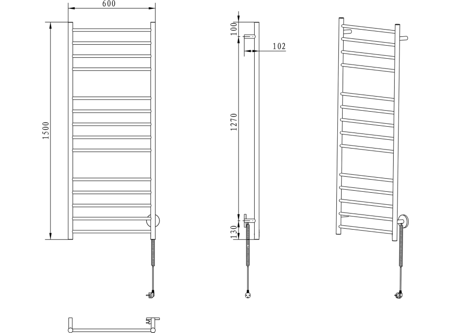 Sapho REDONDO elektrický sušák ručníků, kulatý, 600x1500 mm, 130 W, nerez lesk ER250V