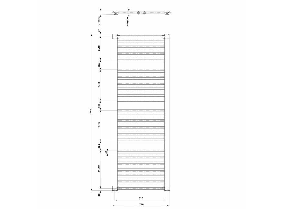 Aqualine DIRECT otopné těleso s bočním připojením 750x1850 mm, bílá ILR87T