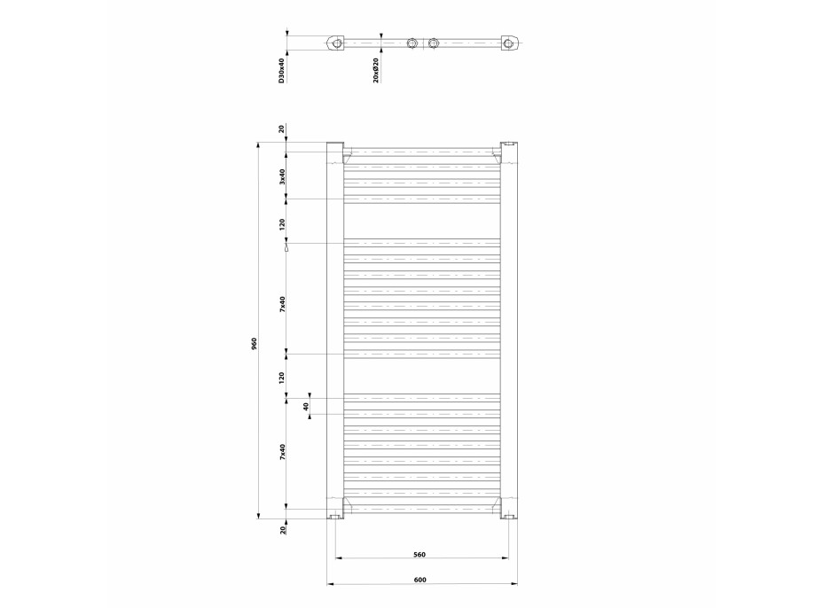 Aqualine DIRECT otopné těleso s bočním připojením 600x960 mm, bílá ILR96T