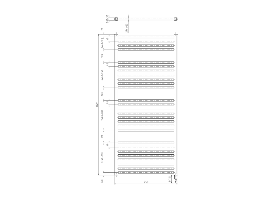 Aqualine DIRECT-E elektrické otopné těleso rovné 450x1320 mm, 400 W, bílá ILE34T