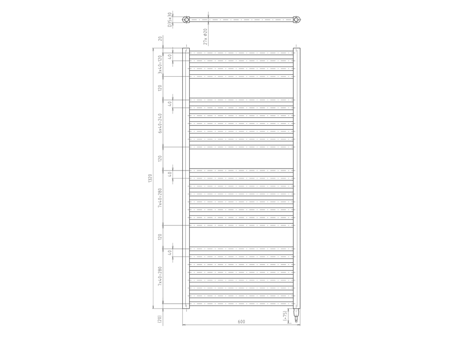 Aqualine DIRECT-E elektrické otopné těleso rovné 600x1320 mm, 600 W, bílá ILE36T