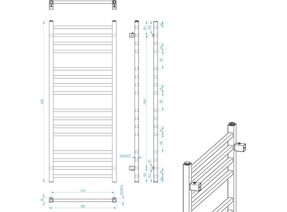 Sapho METRO otopné těleso 500x1200 mm, černá mat IR410TB