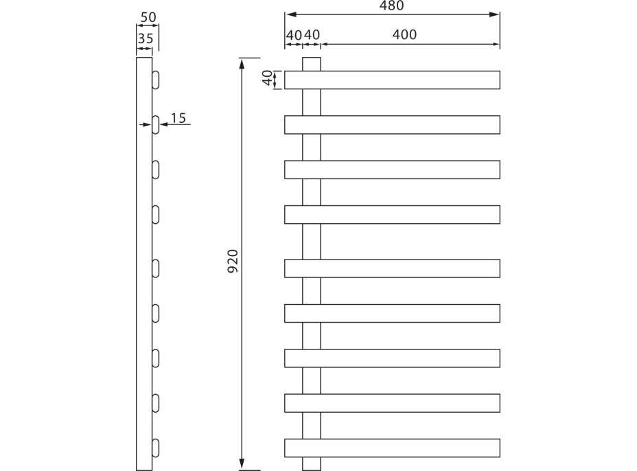 Sapho ELCOR elektrický sušák ručníků 480x920x50 mm, 128 W, černá mat EB460