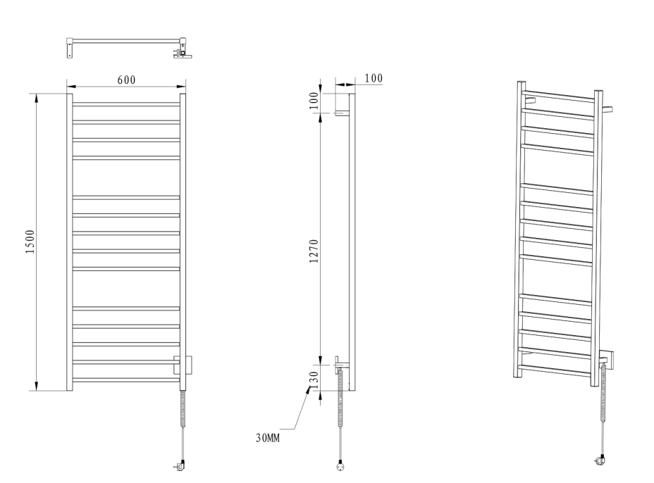 Sapho ESKINADO elektrický sušák ručníků, hranatý, 600x1500 mm, 130 W, nerez lesk ER450V