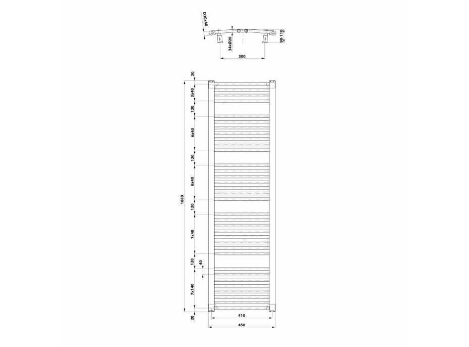 Aqualine ORBIT otopné těleso s bočním připojením 450x1680 mm, bílá ILO64T