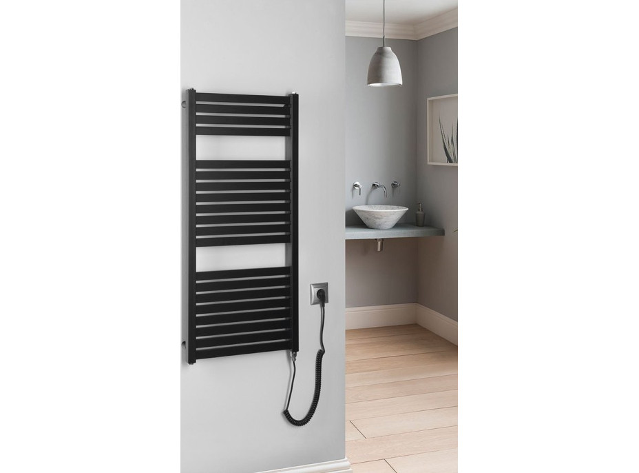 Aqualine TONDI-E elektrické otopné těleso rovné 450x970 mm, 300 W, černá mat DE456T