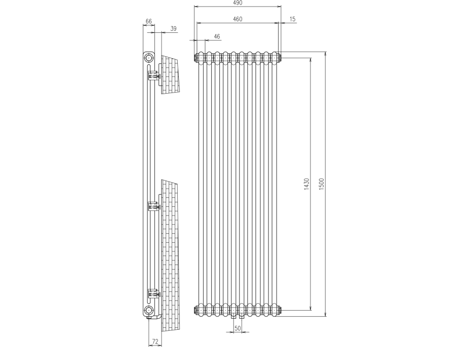 Sapho FEDE otopné těleso 1500x490 mm, 10 seg., černá mat IR193