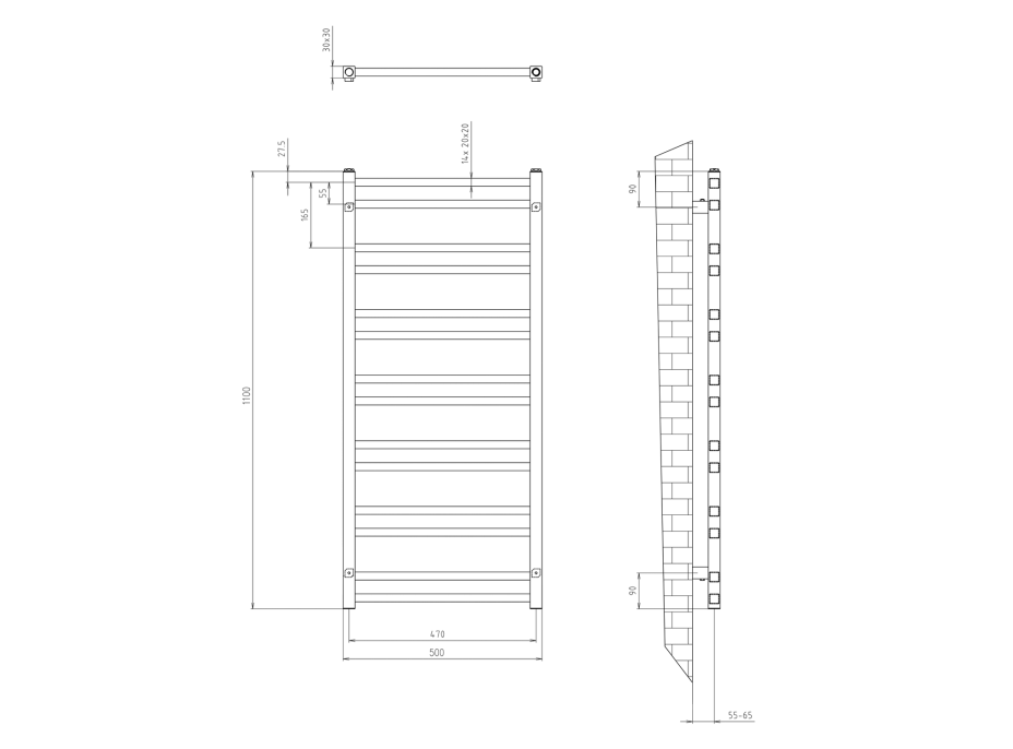 Sapho METRO DOS otopné těleso 500x1100 mm, černá mat IR432TB