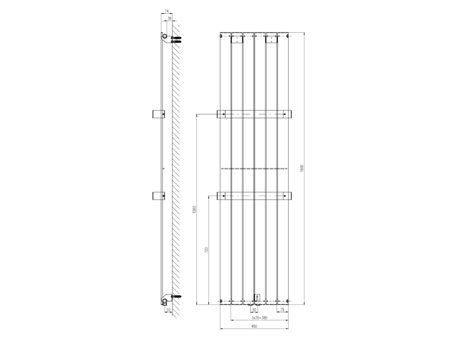 Sapho COLONNA otopné těleso 450x1800 mm, metalická stříbrná IR145