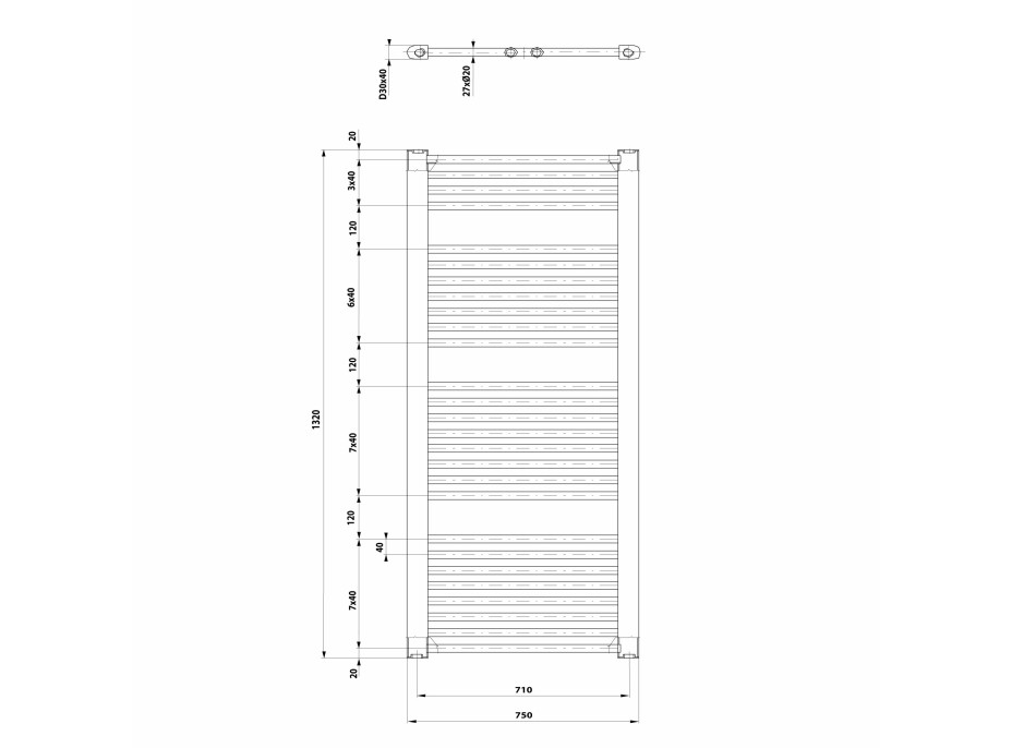 Aqualine DIRECT otopné těleso s bočním připojením 750x1320 mm, bílá ILR37T