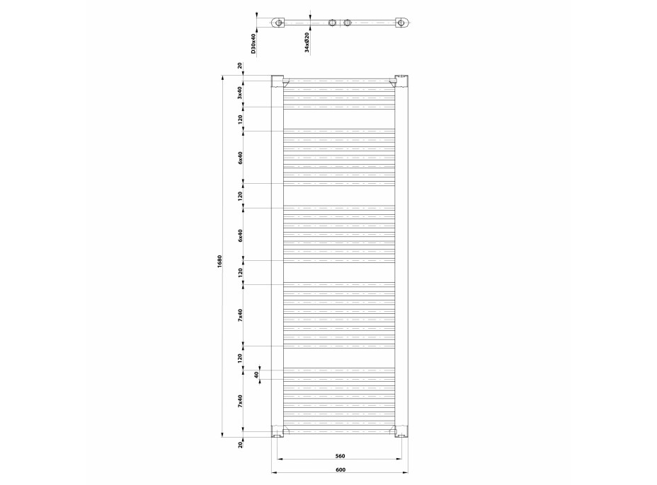 Aqualine DIRECT otopné těleso s bočním připojením 600x1680 mm, bílá ILR66T