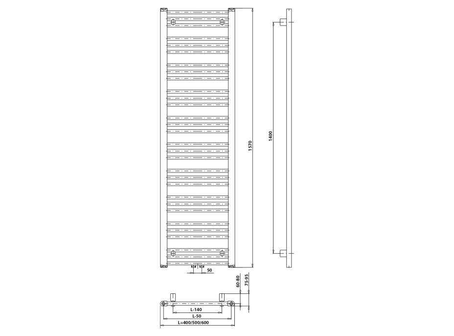 Bruckner ALBRECHT otopné těleso 400x1570mm, středové připojení, chrom 600.113.1