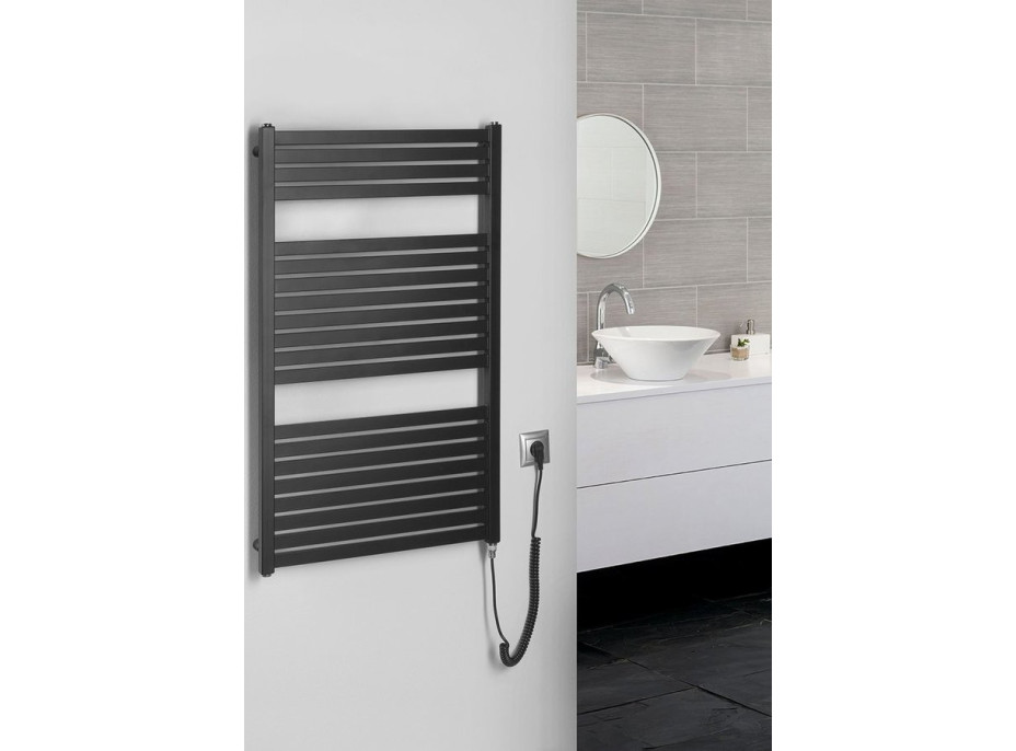 Aqualine TONDI-E elektrické otopné těleso rovné 600x970 mm, 400 W, černá mat DE466T