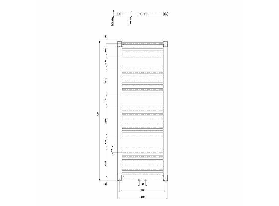 Aqualine DIRECT otopné těleso se středovým připojením, 450x1320 mm, bílá ELM34T