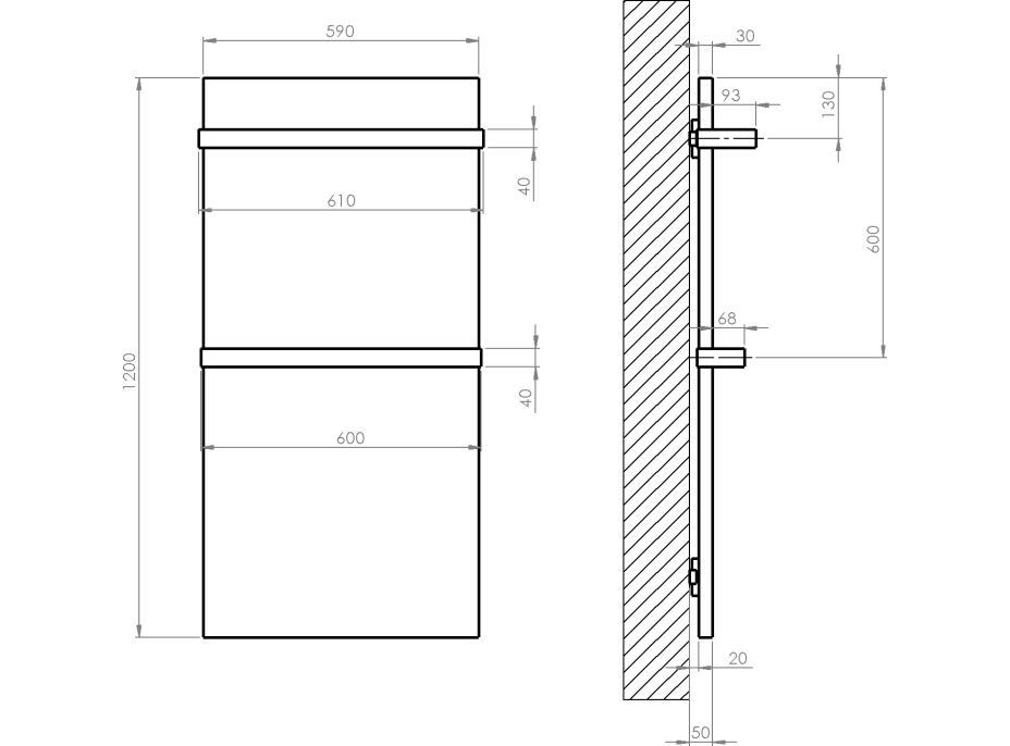 Sapho ENIS koupelnový sálavý topný panel 600W, IP44, 590x1200 mm, černá mat RH600B