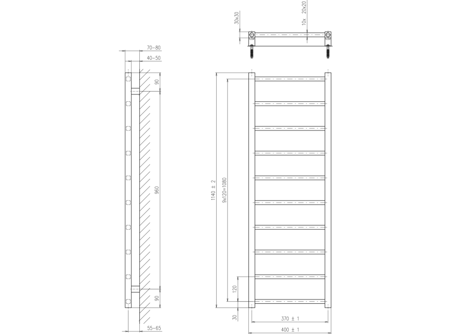 Sapho METRO LIGHT otopné těleso 400x1140 mm, černá mat IR445TB