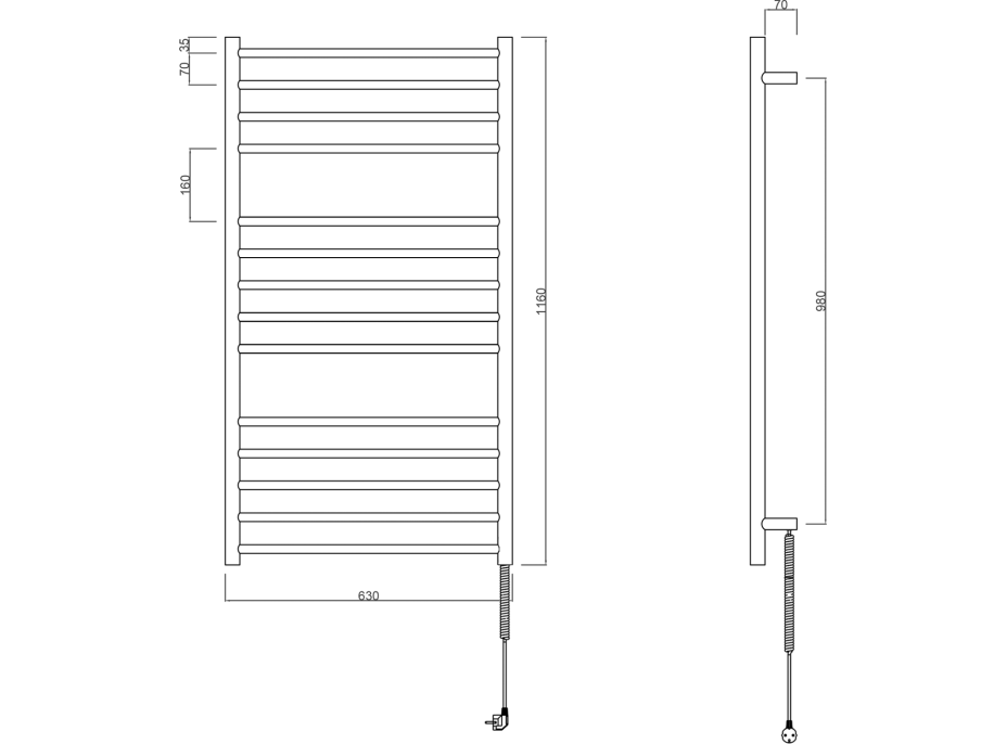 Sapho REDONDO elektrický sušák ručníků, kulatý, 630x1160 mm, 130 W, nerez lesk ER230V