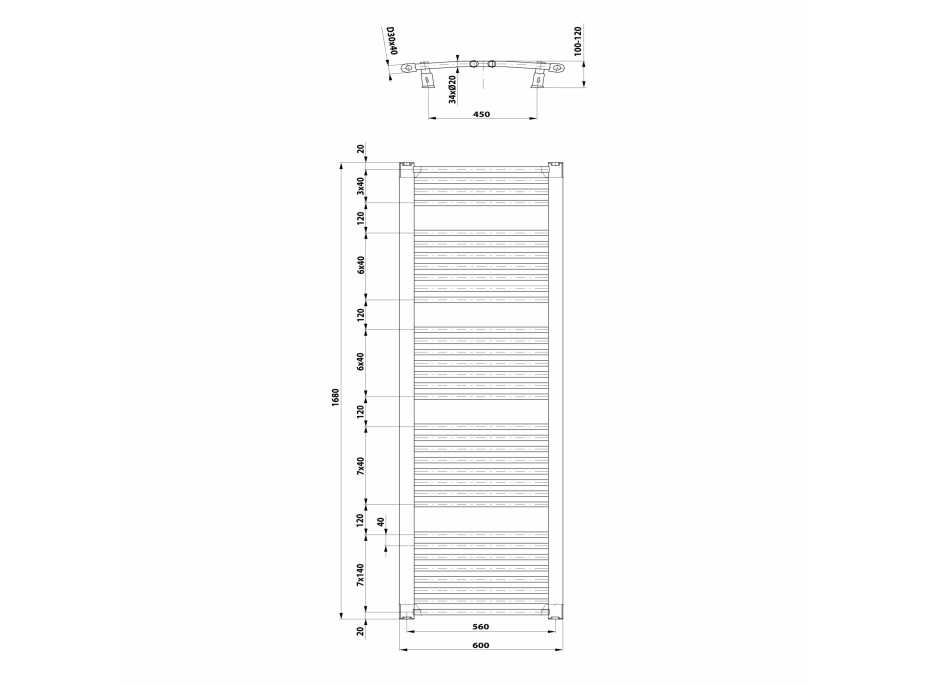 Aqualine ORBIT otopné těleso s bočním připojením 600x1680 mm, bílá ILO66T