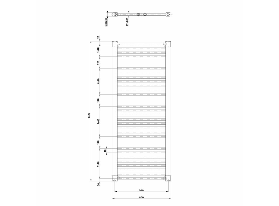 Aqualine DIRECT otopné těleso s bočním připojením 600x1320 mm, bílá ILR36T