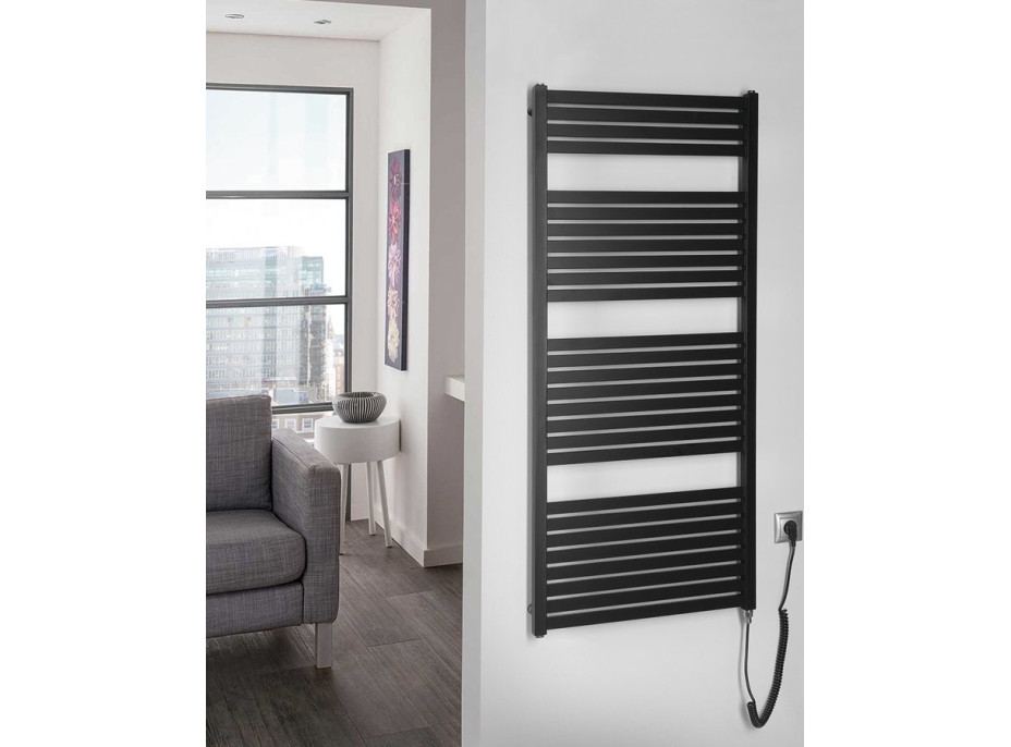 Aqualine TONDI-E elektrické otopné těleso rovné 600x1330 mm, 600 W, černá mat DE486T