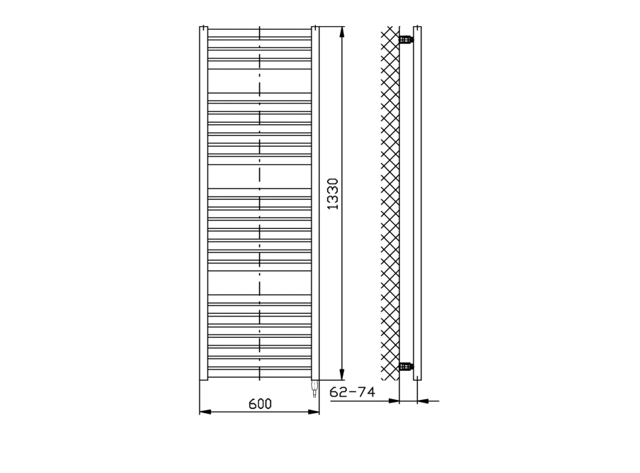 Aqualine TONDI-E elektrické otopné těleso rovné 600x1330 mm, 600 W, černá mat DE486T