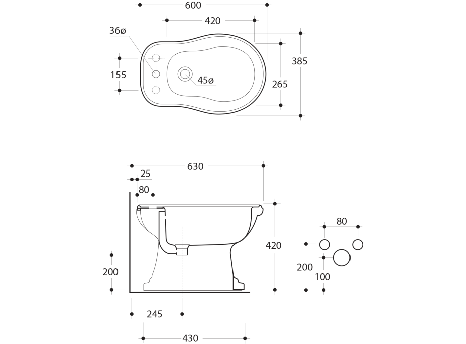 Kerasan RETRO bidet stojící 38, 5x60cm, černá mat 102031