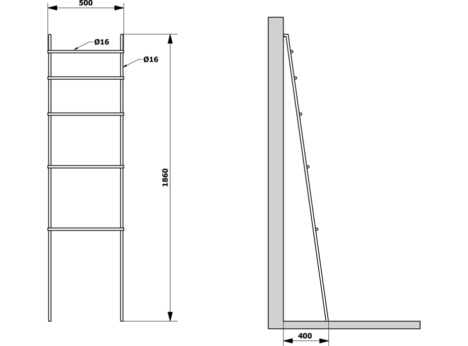 Sapho DEBUT sušák ručníků na opření 500x1860x32mm, černá mat SE121