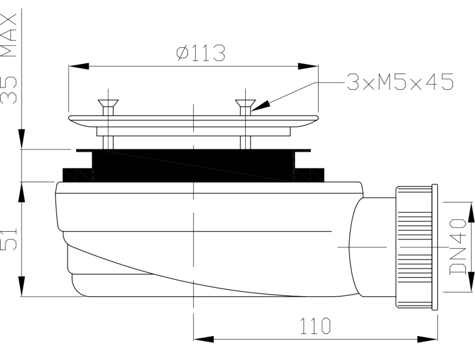 Gelco GELCO vaničkový sifon, prům. otv. 90mm, DN40, extra nízký, pro vaničky s krytem GE90EXN MINUS