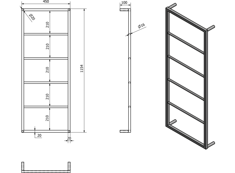 Sapho SKA nástěnný sušák ručníků 450x1150x100mm, bílá mat SKA511