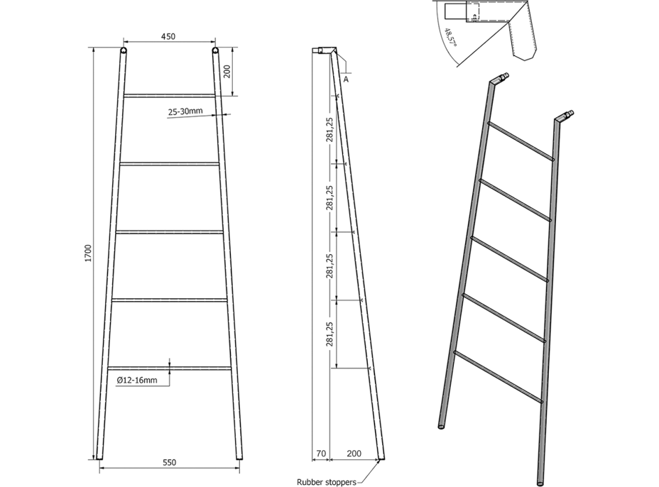 Sapho SEGA sušák ručníků 550x1700x70 mm, černá mat SE104