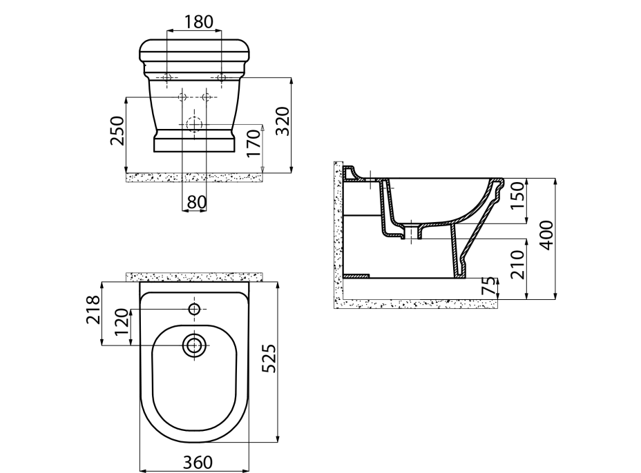 CREAVIT ANTIK bidet závěsný, 36x53 cm, bílá AN510