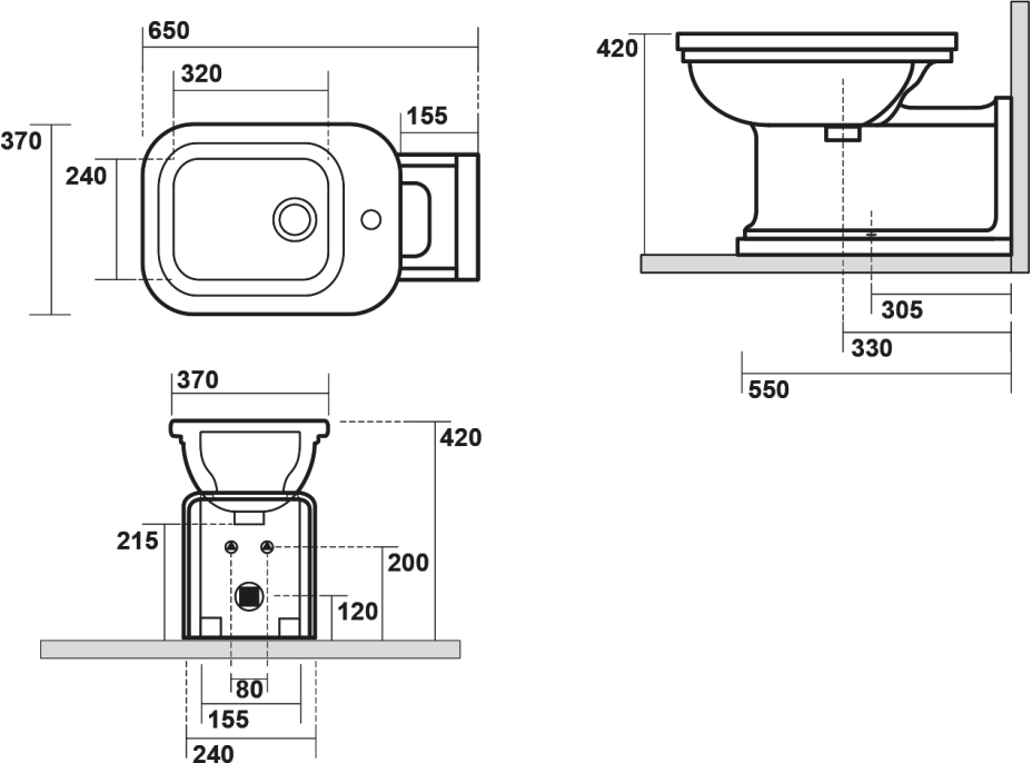 Kerasan WALDORF bidet stojící 37x65cm, černá mat 4120K7