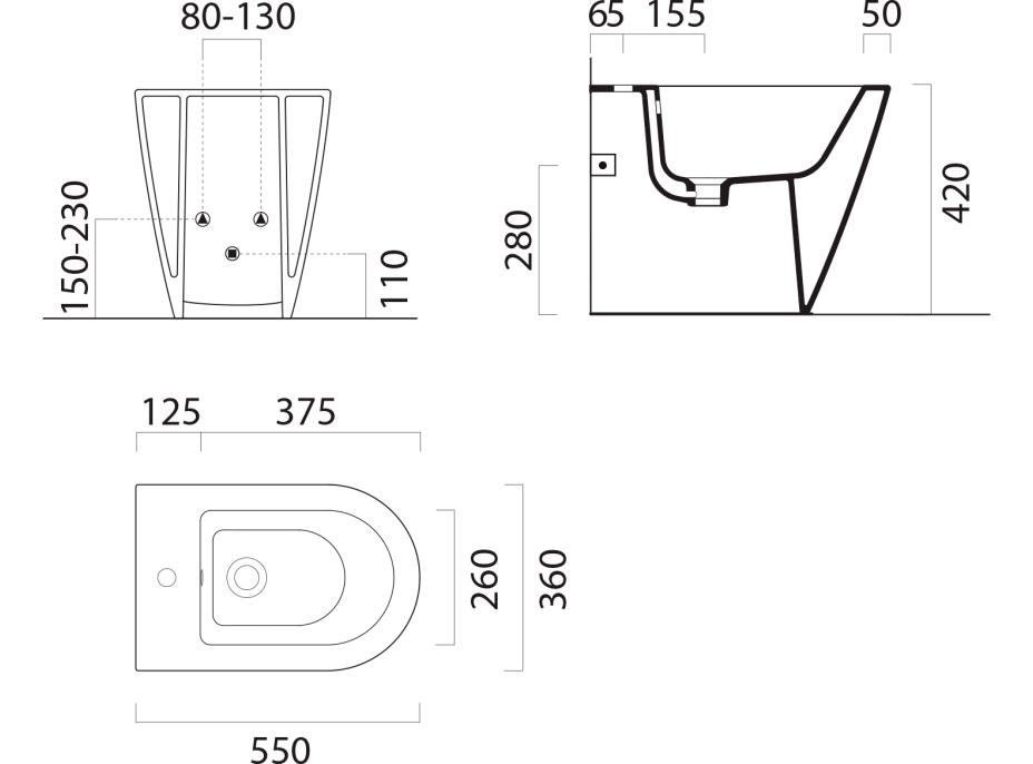 GSI KUBE X bidet stojící, 36x55cm, černá mat 9462126