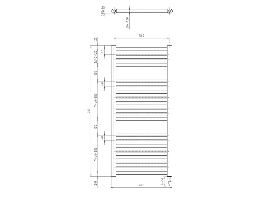 Aqualine DIRECT-E elektrické otopné těleso rovné 600x960 mm, 400 W, černá ILE96TB