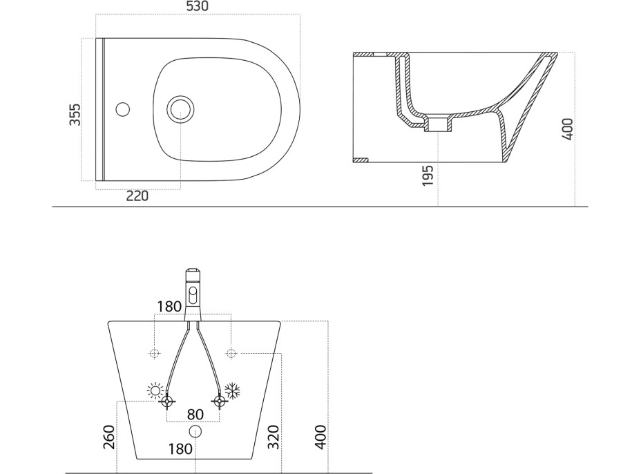 Sapho AVVA bidet závěsný 35, 5x53 cm, černá mat 100324-110