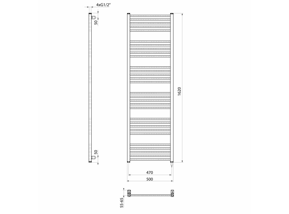 Sapho METRO-E elektrické otopné těleso rovné 600x1620 mm, 800 W, černá mat ME616B