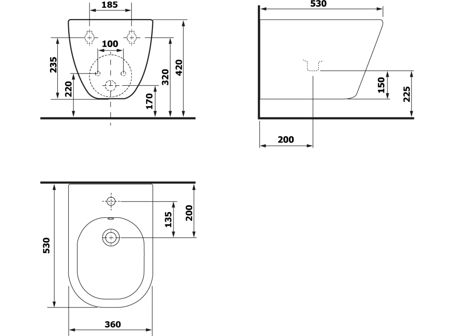 Sapho PACO bidet závěsný, 36x52cm, bílá PZ2012