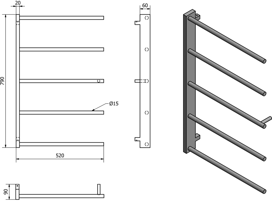 Sapho SLICE sušák osušky, 520x790mm, černá mat SN883