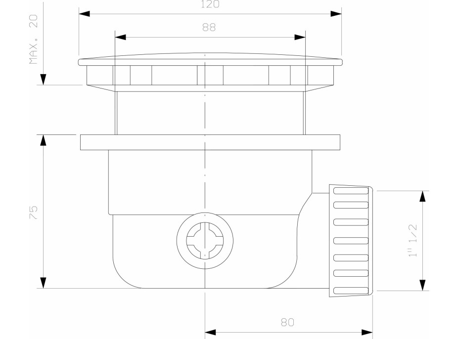 Polysan Vaničkový sifon, průměr otvoru 90 mm, DN40, krytka černá mat 1711B