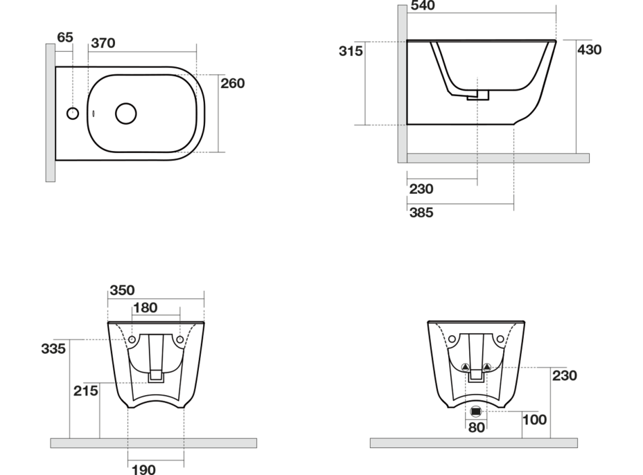 Kerasan TRIBECA bidet závěsný 35x54cm, černá mat 512531