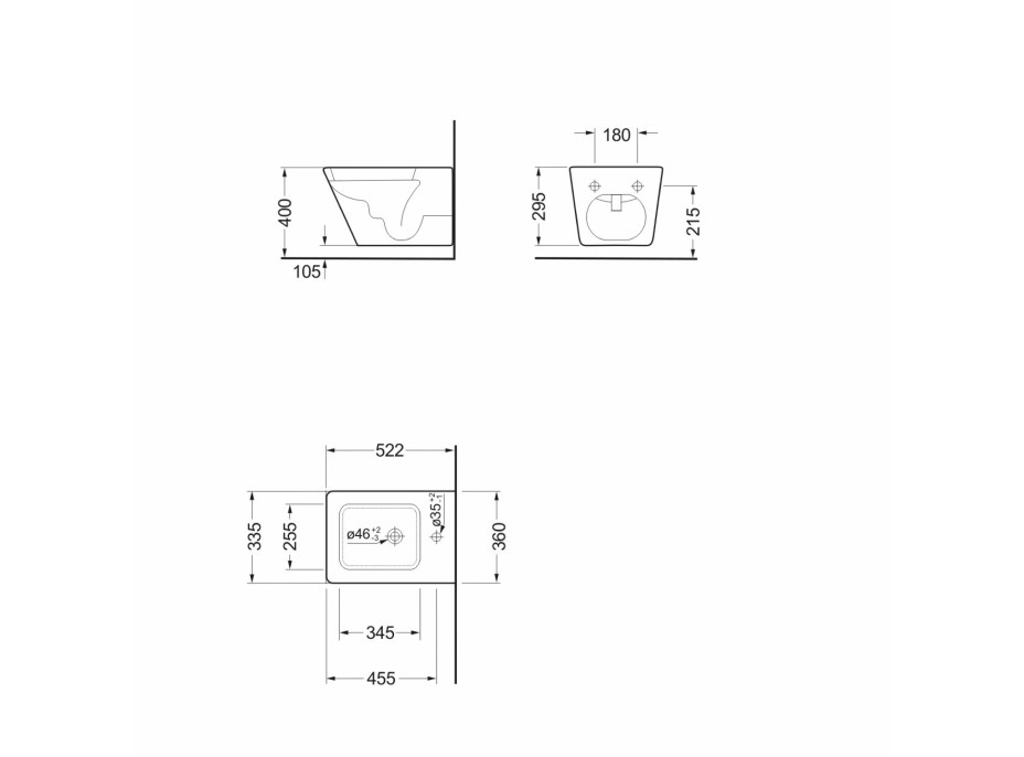 Sapho PORTO bidet závěsný, 36x52cm, bílá PZ4015